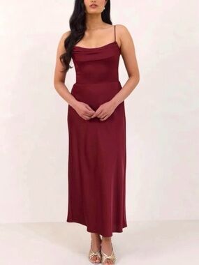 NWT Park & Fifth Rosedale Merlot Satin Midi Dress Wine Red Wedding Bridesmaid L
